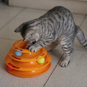Cat Intelligence Toy- Orange Plastic Disc Triple Play Cat Toy