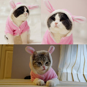 Pet Cat Clothes Costume Clothes For Pet Hoodies Cute Rabbit Cat Clothing Puppy Fleece Warm Pet Cat Jacket Outfit 30 H